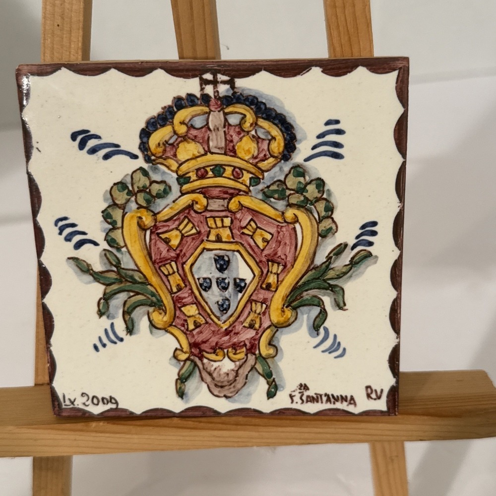 Original Lisboa Lisbon Portugal Ceramic Tile-Hand Painted-Initialed-3‎ 9/8x3 9/8